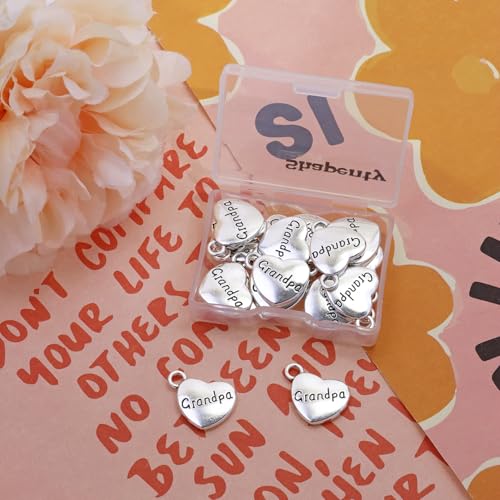 Shapenty Antique Silver Love Heart Shaped Family Members Pendant Charms for DIY Craft Keychains Bracelet Necklace Earrings Jewelry Making Findings and Memory Ornament - style: Grandpa