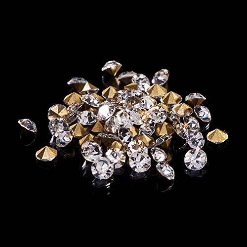 Fashewelry 3mm Pointed Back Clear Glass Rhinestone 1440pcs Mini Crystal Diamante Gems Gold Plated for Nail Art Craft Replacing Jewelry - color: Clear, Golden Back, size: 3mm-Glass