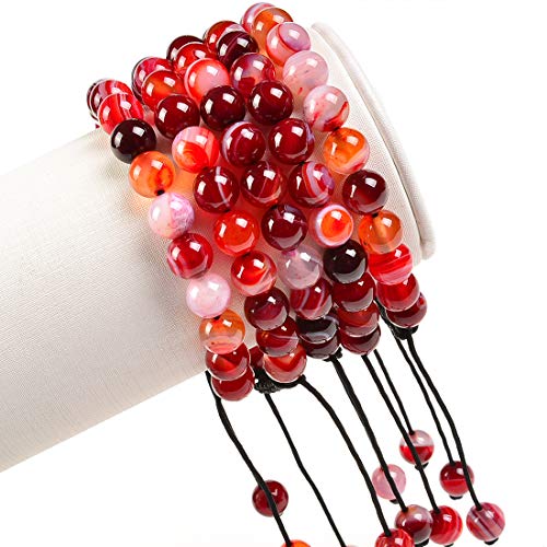 MASSIVE BEADS Natural Healing Power Gemstone Crystal Beads Unisex Adjustable Macrame Bracelets - color: Agate Red, size: 6mm