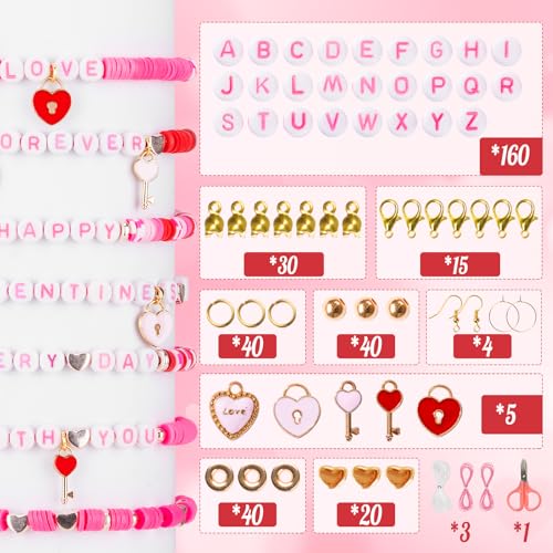 Goldwise Valentine's Day Friendship Bracelet Kit, Pink Beads, Jewelry Making Kit with Pink Clay Beads, Letter Beads and Charms, GIFS for Fans, Couples and Best Friends - size: Valentine's Day