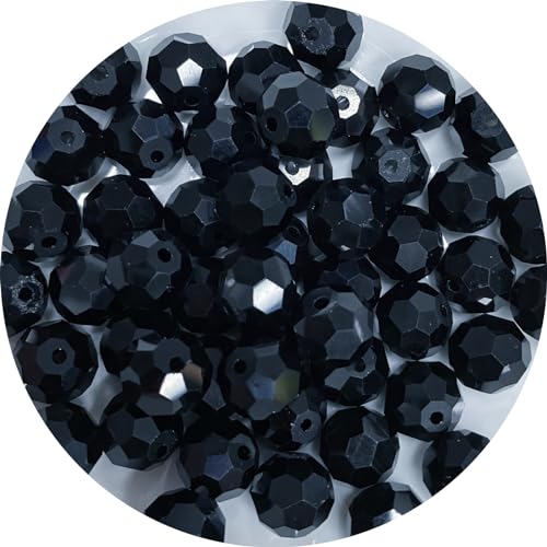 Crystal Glass Beads 50 Pieces 10mm Round Faceted Glass Spacer Beads for Jewelry Making Bracelet Earring Necklace DIY Craft Supplies(Black) - color: Black, size: 10mm
