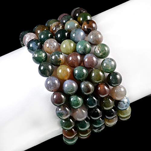AD Beads Natural Gemstone Round Beads Stretch Bracelet Healing Reiki 10mm (Indian Agate) - color: Indian Agate