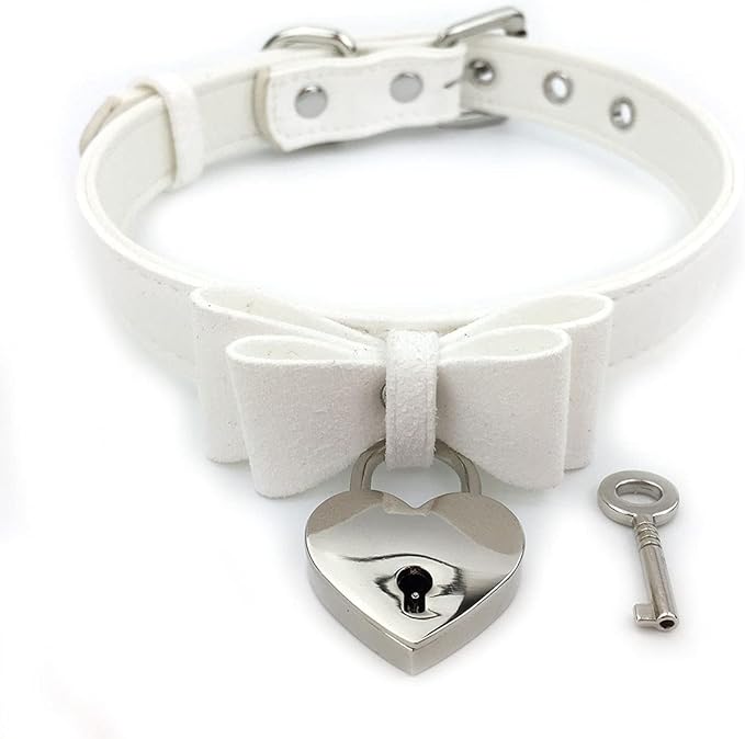 Destiny Love Bell Padlock Choker Collar Necklace Lolita Bow Collar Cat Kitty Velvet Necklace with Heart Lock and Key with Box for Women and Men