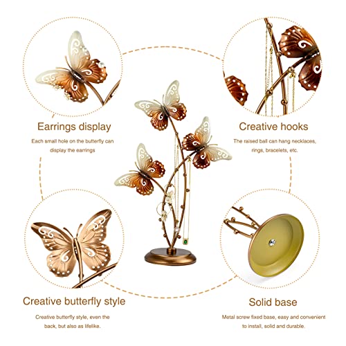 Gold Butterfly Jewelry Tree Stand - Metal Jewelrys Display Organizer for Earrings, Necklaces & Rings,jewel Holder Rack for Countertop, Wedding Gift & Home Decoration for Women ( Gold Butterfly)