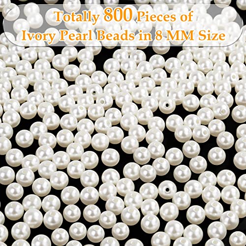 Anezus Ivory Faux Fake Pearls, 8 MM Sew on Pearl Beads with Holes for Jewelry Making, Bracelets, Necklaces, Hairs, Crafts, Decoration and Vase Filler, 800pcs - size: 8 Mm
