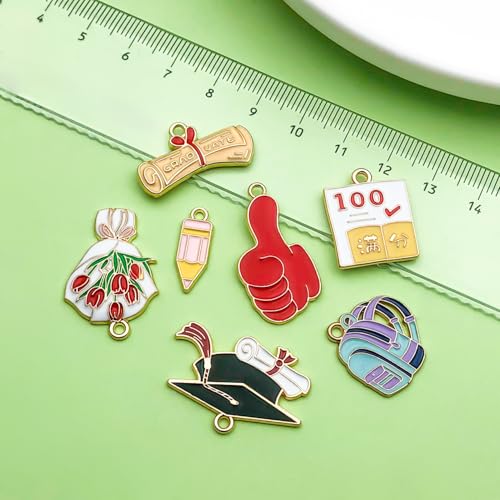 24pcs Alloy enamel graduation season series graduation hat academic dress backpack bouquet Jewelry Making DIY Keychain Earrings Pendant Various Design Charms for Jewelry Making Bracelets Necklace(SN751) - color: SN751