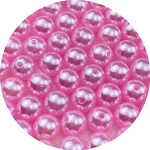 Pinhoollgo 60pcs Pearl Beads 14mm Round Pearl Beads with Hole for DIY Bracelet Necklace Jewelry Making Supplies Handmade Craft(Pink) - color: Pink, size: 14mm/60pcs
