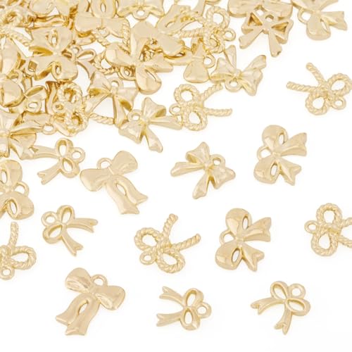 FASHEWELRY Golden Bow Connector Charms Bulk, Christmas Bowknot Link Charms, Infinity Links Geometric Hollow Bezel Pendants for Earring Bracelet Necklace Keychains Jewelry Making - color: Golden, 5 Styles