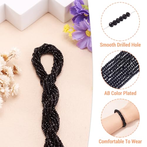 FASHEWELRY 10 Strands Briolette Crystal Glass Beads 2mm Rondelle Faceted Glass Spacer Beads for Necklace Bracelet Jewelry Making (Black) - color: Black, size: 2mm