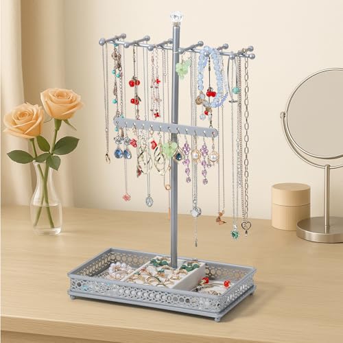 Meangood Jewelry Organizer Stand, 15.6" H Jewelry Tree Display Holder Stand for Bracelets Necklaces Earrings Rings, Gift for Women Girls (Silver) - color: Silver