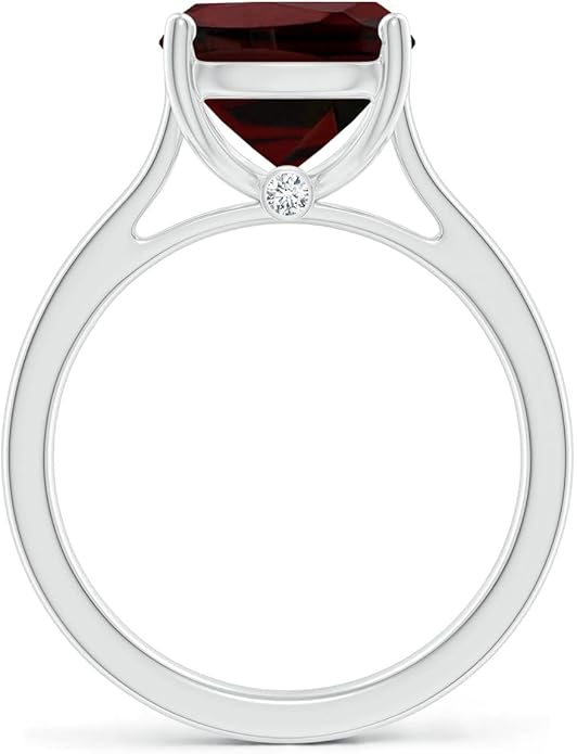 Angara Cushion Garnet Solitaire Ring in Sterling Silver/14K Solid Gold/Platinum | Natural Garnet Solitaire Ring for Women | January Birthday, Anniversary, Gemstone Jewelry Gift