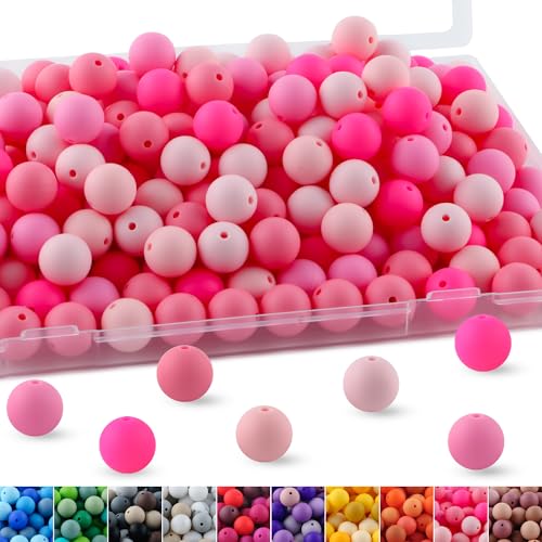 150pcs 15mm Silicone Beads for Keychain Making Mix Color Round Beads for Pens and Bracelet Crafts(Pink) - color: Pink, size: 15mm
