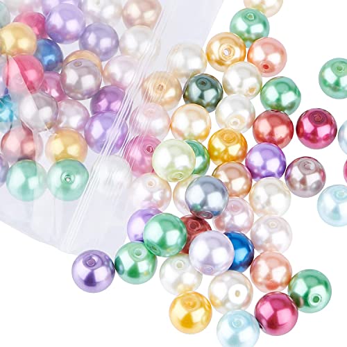 PH PandaHall 10mm Pearl Beads 100pcs Craft Pearls Satin Luster Faux Pearl Beads Mixed Round Glass Pearl Beads Dyed Loose Spacer Beads Pearlized Beads for Jewelry Necklace Craft Making Vase Fillers - size: 10mm