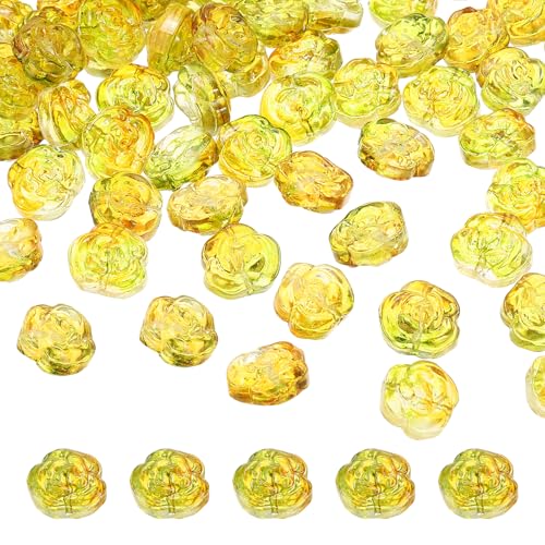 uxcell 50 Pcs Rose Beads, 0.55" Glass Flower Rose Charm Carved Loose Spacer Crystal Craft Beads for DIY Jewelry Making Bracelet Beading Projects Supplies, Yellow - color: Yellow