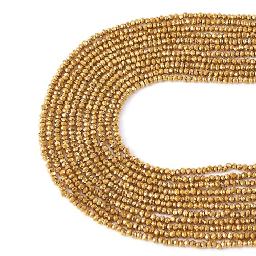 FASHEWELRY 10 Strands Faceted Crystal Glass Beads 2mm Rondelle Briolette Glass Spacer Beads Golden Plated for Necklace Bracelet Jewelry Making - color: Golden Plated, size: 2mm
