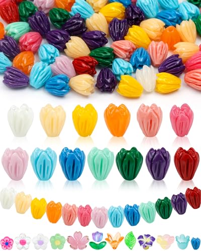 FIVEIZERO 100PCS Resin Flower Beads, 13 Colors Hawaiian Crown Floral Bead Charms for Bracelets, Necklaces & DIY Jewelry Making Crafts - color: Resin Flower Bud