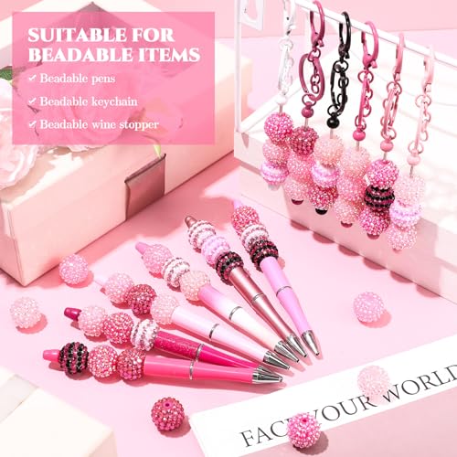40 Pcs 20 mm Rhinestone Beads Bulk Crystal Round Disco Ball Chunky Bubblegum Beads for Pens Bracelets Charms Craft European Style Jewelry Making Supplies Christmas(Mix Pink) - color: Mix Pink