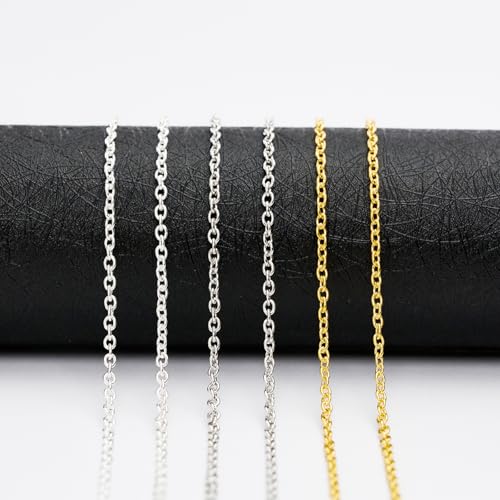 60 Feet Metal Iron Jewelry Chains 2 mm Bulk Gold and Silver Necklace Link Chains for Jewelry Making (Steel Color) - color: Steel color