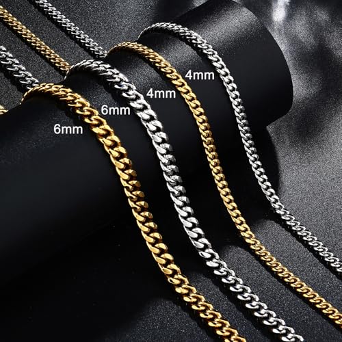 4/6mm Cuban Link Chains for Men - Gold/Silver Plated Stainless Steel Miami Curb Chain Necklace - No Tarnish Hip Hop Mens Jewelry, 18"/20"/22"/24" - color: 4MM Gold Chain, size: 22inch