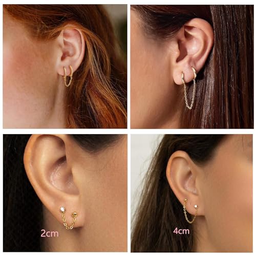 4Pcs Gold Earrings Connector Chains Set for Women, Convertible Dangle Chain for Double Piercings 50mm - color: gold 20mm 30mm 40mm