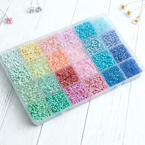Light Color 3mm Seed Beads, 5200Pcs Glass Seed Beads Kit with Storage Box for DIY Necklace Bracelet Crafts - color: Light