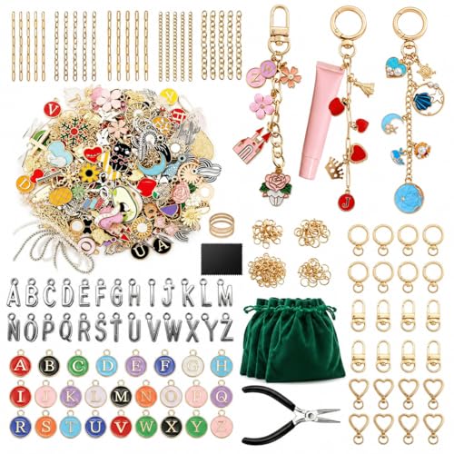 XUHAO7 544-Piece DIY Jewelry Making Kit - Birthday Gift Craft Set with Pendants, Keyring Hooks, Chains, Clasps & Tools - Free 5 Velvet Drawstring Pouches & Storage Box - size: 544pcs