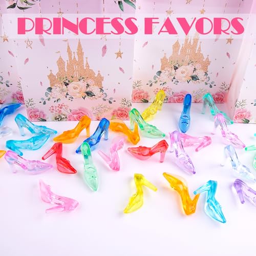 Niceup 75pcs Small Princess Glass Slippers 2in Plastic Crystal High Heel Shoes Toy for Princess Party Favors Doll House Decorations Cupcake Toppers Girls Craft Trinkets Pinata Fillers Hide Seek Toys - style: Princess Shoes (about 75pcs)