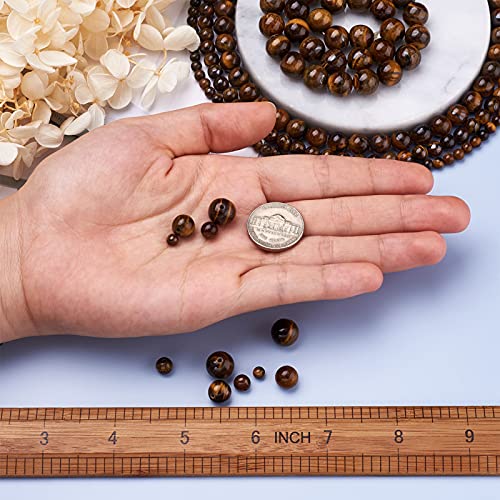 Craftdady 4 Strands Natural Round Tiger Eye Beads 4-10mm Polished Gemstone Chakra Energy Stone Loose Beads for DIY Bracelets Necklaces Earrings Jewelry Crafts, Total About 240pcs - color: Brown Tiger Eye