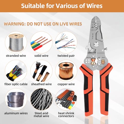 Wire Stripper Cutter Crimping Tool - 9 in 1 Wire Stripper Tool with Cutter Crimper Function AWG 22-10 Wire Cutters Pliers for Wire Splitting,Stripping,Cutting,Crimping, Clamping,Winding,Sharpening