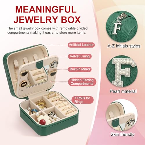 PATIKIL Travel Jewelry Case,F Initial Small Travel Jewelry Box Organizer Rings Earrings Storage Case Personalized Gifts for Women Girls Birthday Christmas Bridesmaid Gifts,Dark Green - style: F