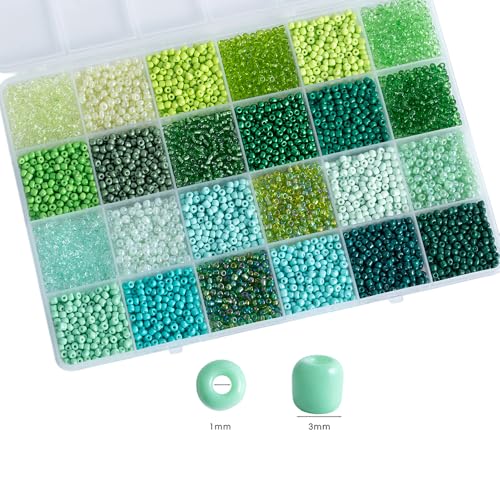 Green Colors 3mm Seed Beads, 5200Pcs Glass Seed Beads Kit with Storage Box for DIY Necklace Bracelet Crafts - color: Green