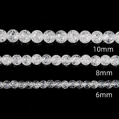 6mm 128pc Clear Crackle Quartz Smooth Round Gemstone DIY Beads for Jewelry Making - size: 6mm