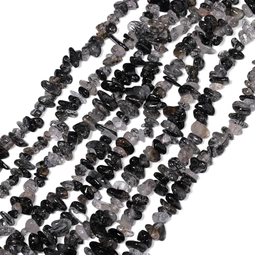 30in Black Rutilated Quartz Natural Chip Stone Beads 5-8mm About 230pcs, Irregular Drilled Transparent Black Bead for Bracelets Jewelry Making Supplies for Adults, DIY Crafts. - color: Black Rutilated Quartz, size: 5-8mm Stone Chip Beads