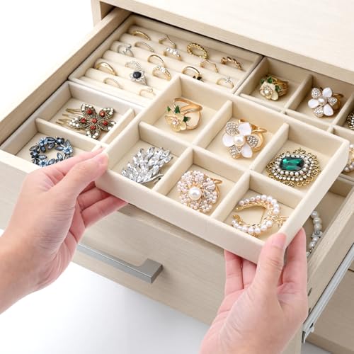 Kifmurase 8Pcs Mini Velvet Jewelry Drawer Organizer Trays, Stackable Jewelry Storage Inserts Set, Small Drawer Inserts Display Case for Earrings, Rings, Necklaces, Bracelets