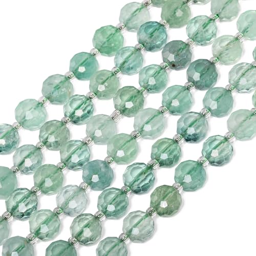 8×5mm Green Fluorite Natural Stone Beads for Jewelry Making About 35-40pcs 1 Strand 15" Drilled Flat Faceted Cabochon Gemstone Beads for Bracelets Necklace DIY Crafts - color: Green Fluorite