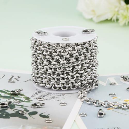 KYUNHOO 16.4 Feet Embossed Circle Chain for Jewelry Making Stainless Steel Bracelet Crafting Chain Silver Jewelry Findings for Men Women DIY Necklace Earrings - color: Circle Silver