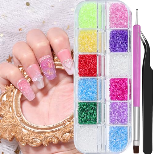 12000Pcs Nail Art Rhinestones Colorful Rhinestones Kit, 1.5mm Pointed Bottom Rhinestones Crystals Stones Diamonds Gems Bedazzler with Pickup Tools for Nails Face Eyes Makeup Crafts (24-K1-1.5mm) - color: 24-K1-pointed