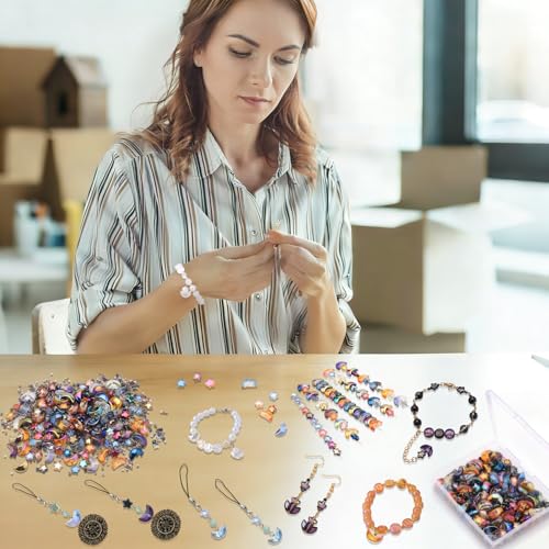 620pcs Mixed Star Moon Glass Beads for Jewelry Making, Shaped Star Moon Spacer Beads with Glass Seed Beads for DIY Supplies Bracelets Necklaces Earrings - color: colorful