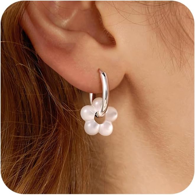 Gold Pearl Dangle Earrings for Women, 14K Gold Plated Small Pearl Drop Huggie Hoop Earrings, Hypoallergenic Dainty Gold Earrings Wedding Jewelry Gifts for Women Trendy