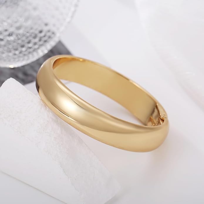 Golden Polished Chunky Twisted Hinged Waterdrop Bangle Bracelet for Women Spiraled Oval Bangle Bracelet