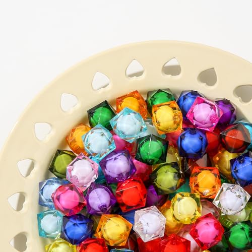 16mm Color Acrylic Beads 100pcs Cute Candy Colors Spacer Beads Loose Beads for DIY Crafting Necklace Bracelet Jewelry Making Keychain (Blue&Purple&Pink) - color: blue&purple&pink
