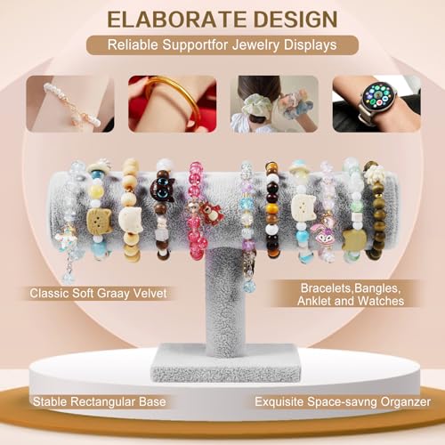 T-Bar Bracelet Display Stand for Selling, Jewelry Storage, Bracelet Holder Stand,Bangle, Jewelry Business Supplies, Watch holder for Women & Men (Gray Velvet) - color: Gray Velvet