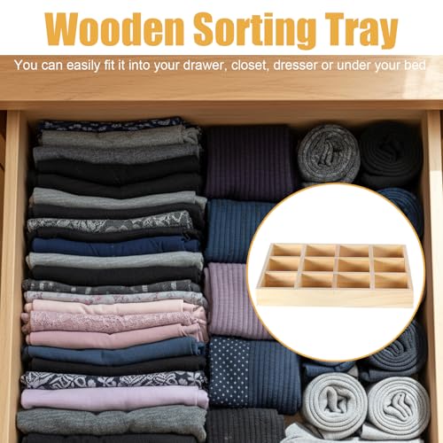 2 Pack Wooden Sorting Tray Grid Display Wood Divided Organizer Rectangular Vanish Finished Section Box for Rings Earrings Necklaces Bracelets (12 Compartments, 12.9 x 9.1 x 1.55 Inch)