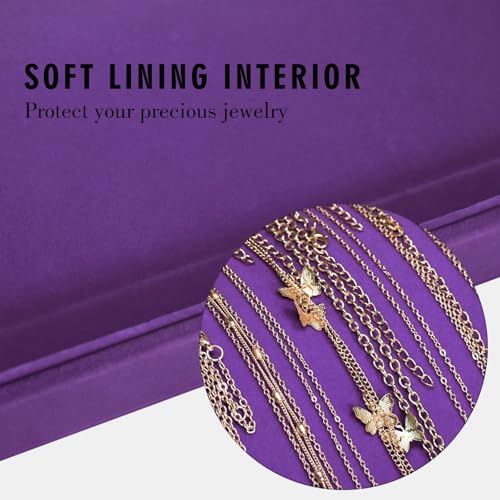 Siveit Necklace Organizer Box Premium 20 Hooks Velvet Necklace Display Jewelry Tray with Transparent Lid Jewelry Necklace Display Box for Necklace Pendants Suitable for Women and Girls (Purple) - color: Purple