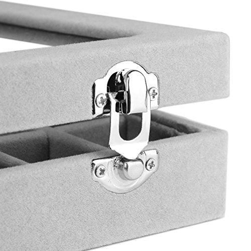 Jewelry Box Rings Organizer Tray 7 Slots Velvet Jewelry Earring Storage Box With Transparent Lid Jewelry Display Case for Girls Women (Gray) - color: Gray