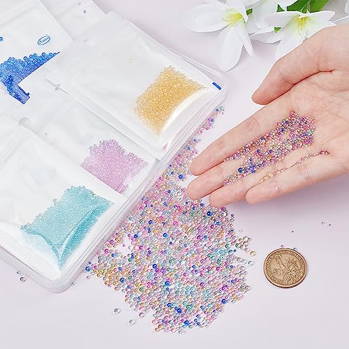 PH PandaHall 8640PCS Resin Bubble Beads, 12 Colors Round Glass Seed Beads Mini Iridescent Crystals for Resin Crafting and Nail Arts Jewelry Making, 0.43mm - color: 12 Colors