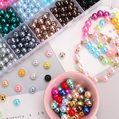 BONNY BOXX 1440 PCs Pearl Beads Set for Jewelry Making, 6MM Round ABS Faux Pearls with Holes for Bracelets, Necklaces, Earrings, Vase Filler - color: Pearl Beads Set - 6MM