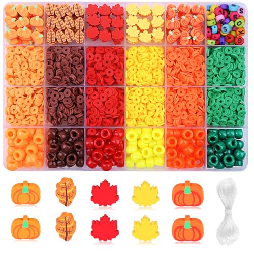 2480pcs Thanksgiving Fall Polymer Clay Beads Charms Friendship Bracelet Necklace Earring Jewelry Making kit, Accessories for Arts Crafts DIY Gifts for Women Girls - color: A5#Thanksgiving Fall