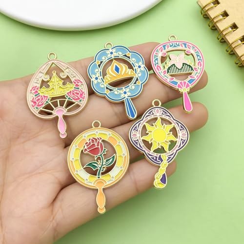 Sailanzi 12pcs Alloy enamel fan style rose sun Pendant Jewelry Making DIY Keychain Earrings Pendant Various Design Charms for Jewelry Making Bracelets Necklace (SN732) - color: SN732