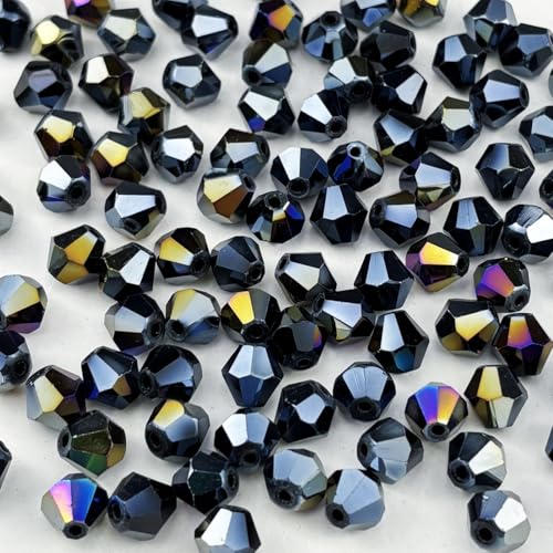 600pcs 3mm Bicone Crystal Glass Beads Faceted Bicone Crystal Beads Bulk Glass Spacer Beads for Bracelets Necklace Pendants Earrings DIY Jewelry Craft Making(Black AB) - color: Black AB, size: 3mm